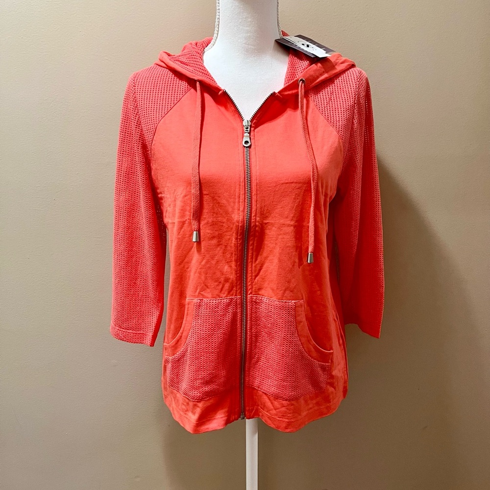 NWT Christopher and Banks Coral Hooded Full Zip Lightweight Sweatshirt Size SP